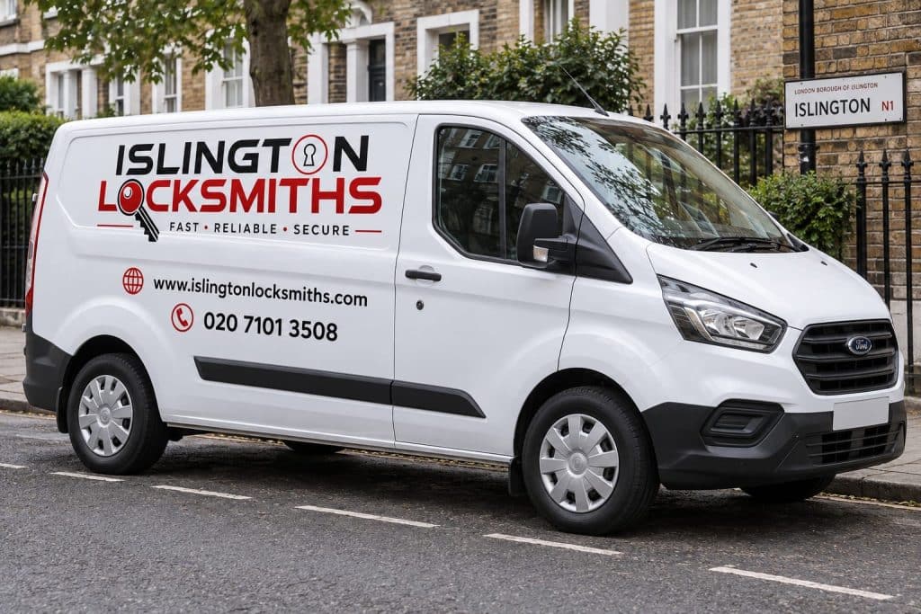 Islington locksmiths branded mobile locksmith van parked in Islington N1, London, Providing local emergency locksmith services